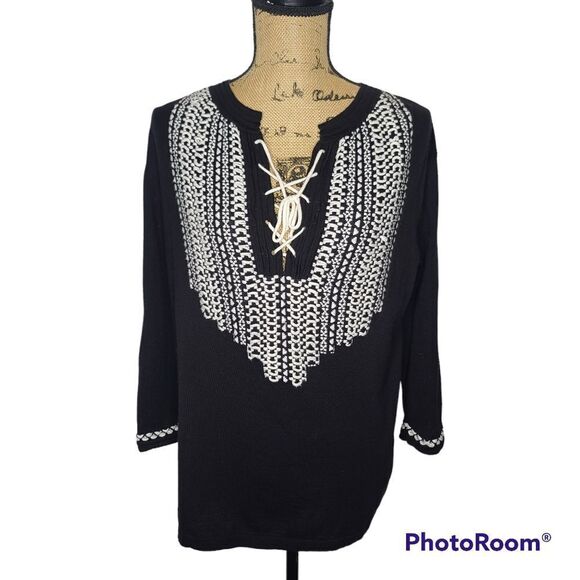 Roberto Collina Black Embroidered Boho Shirt Made in Italy - Picture 1 of 9